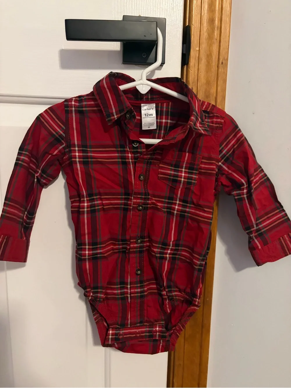 Carter's Red Plaid Bodysuit with Denim Pants and Suspender (3pc) 12m